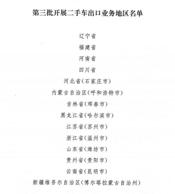 二手车出口业务领域进一步扩大，新增14个地域！